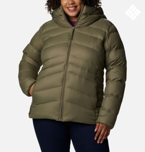 Women's Columbia Autumn Park Hooded Down Jackets Olive | Plus Size CA-M0A16